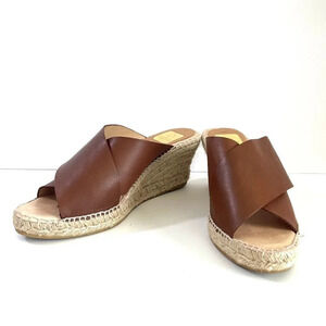 Kanna Brown Leather Strap Jute Wedge Espadrille Sandals Size 9